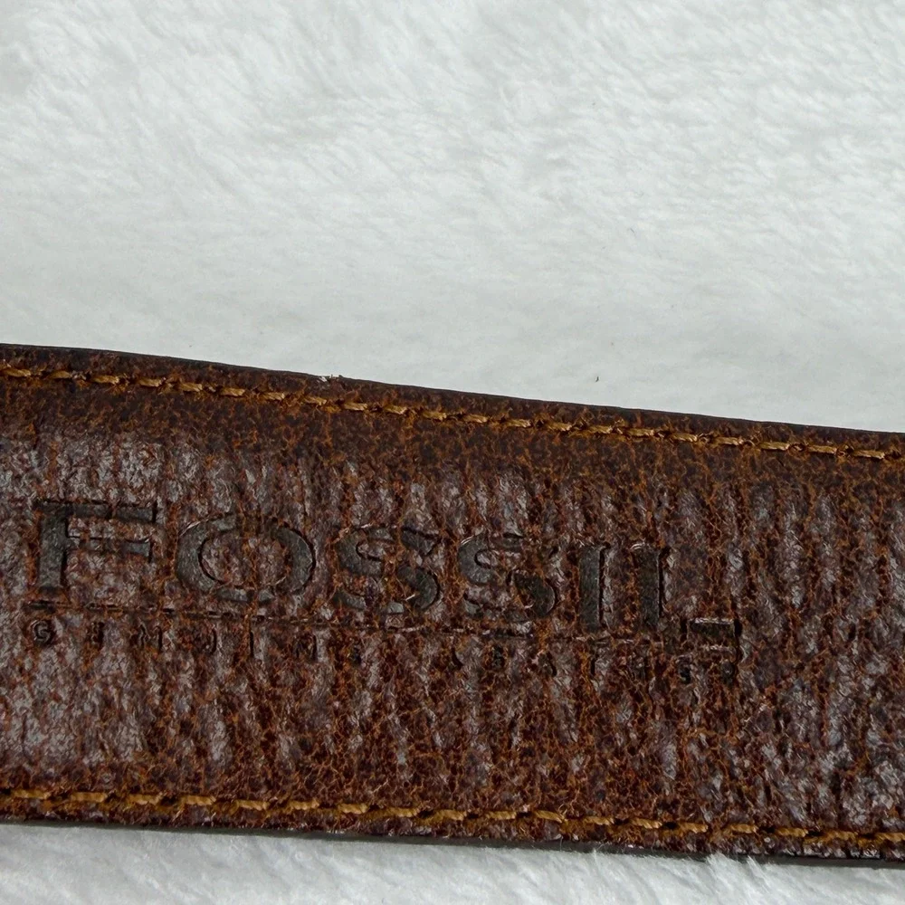VTG Fossil Womens S Brown Leather Western Concho Belt Gold Tone Filigree Buckle‎